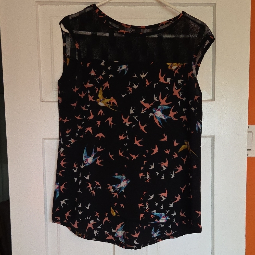 Black Bird Print Women's Top